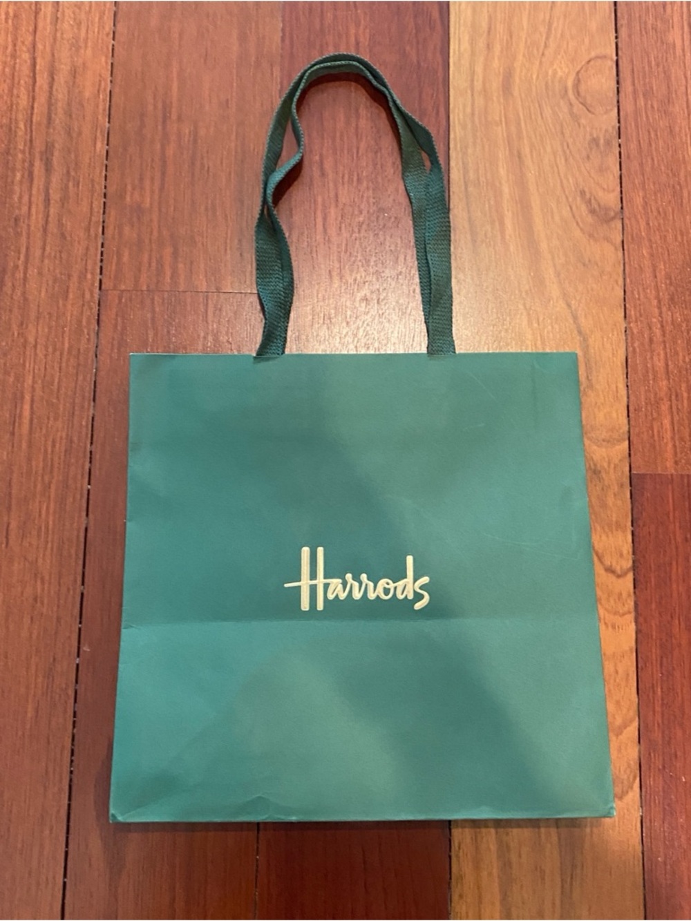 Harrods Empty Emerald Green Paper Tote with Gold Logo